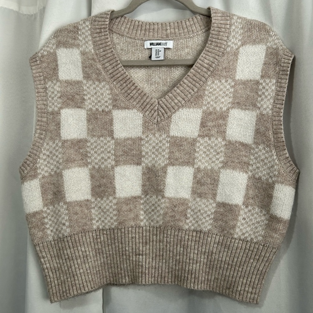 William Rast Tan and White Checkered Sweater Vest